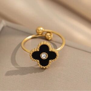 Stainless Steel Elegant Black and Gold Women's Ring (ADJUSTABLE OZ)